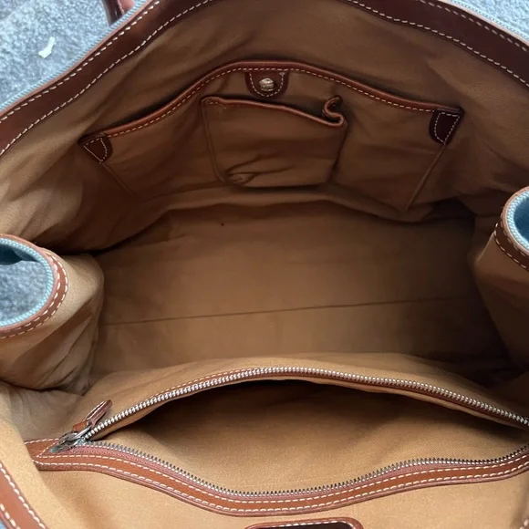 Ralph Lauren Denim-Blue Canvas Tote with Brown Leather Trim - Picture 5 of 8